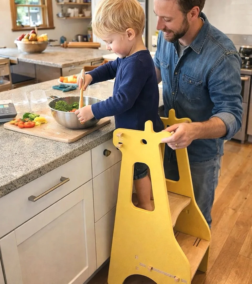 Enfant sur une tour d'observation Elysta dans la cuisine