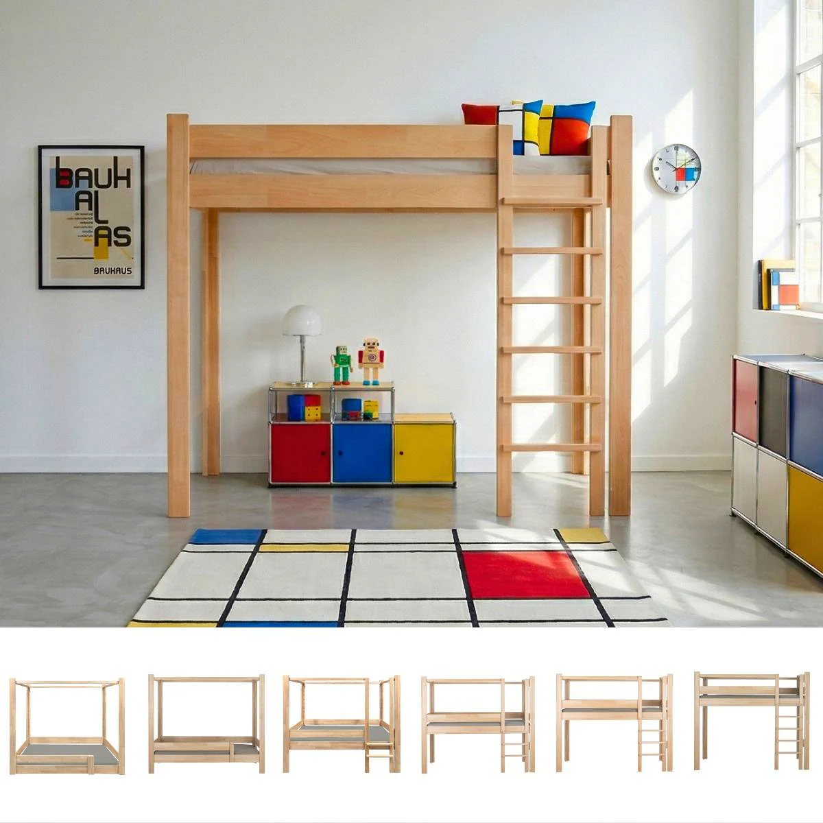 Mitwachsendes Bett 90x200cm 7 in 1 Leiter Längsseite DESTYLE de Breuyn natur geölt