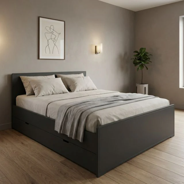 Luma collection bed with bedside table